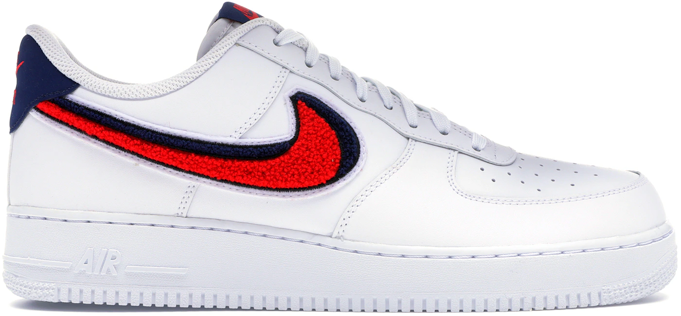 Nike Air Force 1 Low 3D Chenille Swoosh White Red Blue Men's