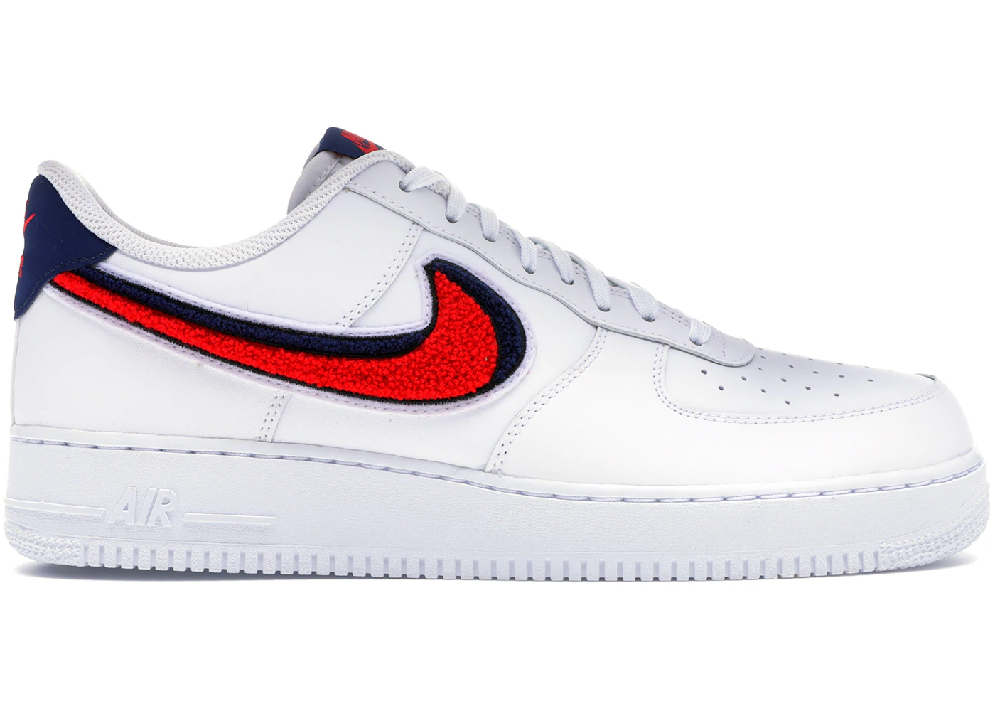 Nike Air Force 1 Low 3D Chenille Swoosh White Red Blue Men's - 823511-106 -  US