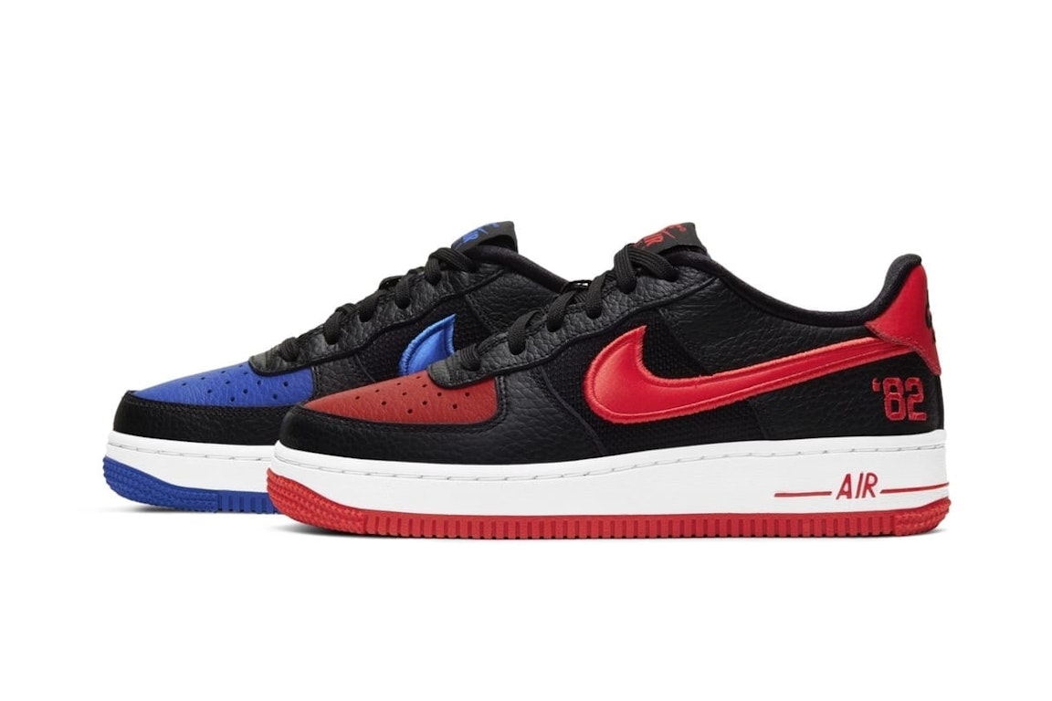 Pre-owned Nike Air Force 1 Low 82 (gs) In Black/multi-color-chile Red