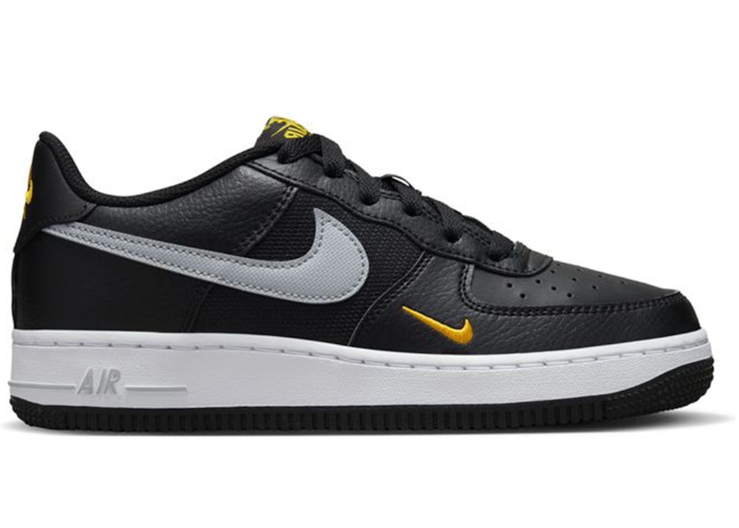 Pre-owned Nike Air Force 1 Low Black Wolf Grey Gold Mini Swoosh (gs) In Black/wolf Grey-golld