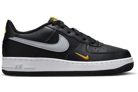 Nike Air Force Low Black Wolf Grey Gold Mini Swoosh (GS