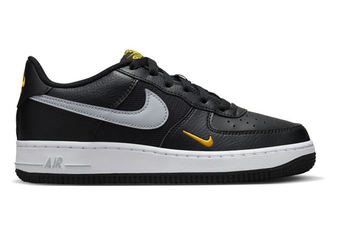 Pre-owned Nike Air Force 1 Low Black Wolf Grey Gold Mini Swoosh (gs) In Black/wolf Grey-golld