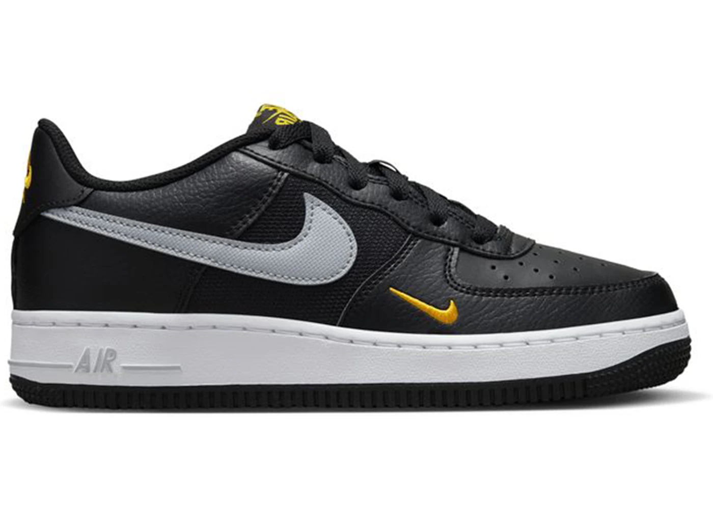 Nike Air Force Low Black Wolf Grey Gold Mini Swoosh (GS
