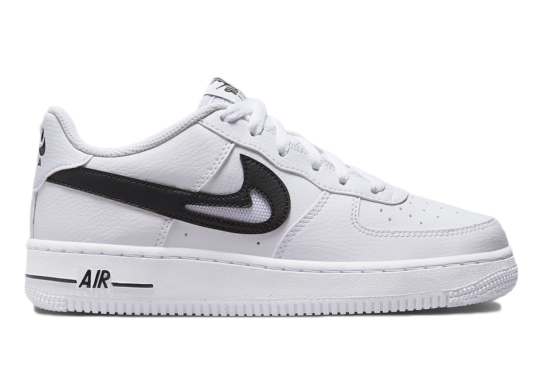 Nike Air Force 1 Low Cut Out Swoosh White Black (GS) キッズ ...