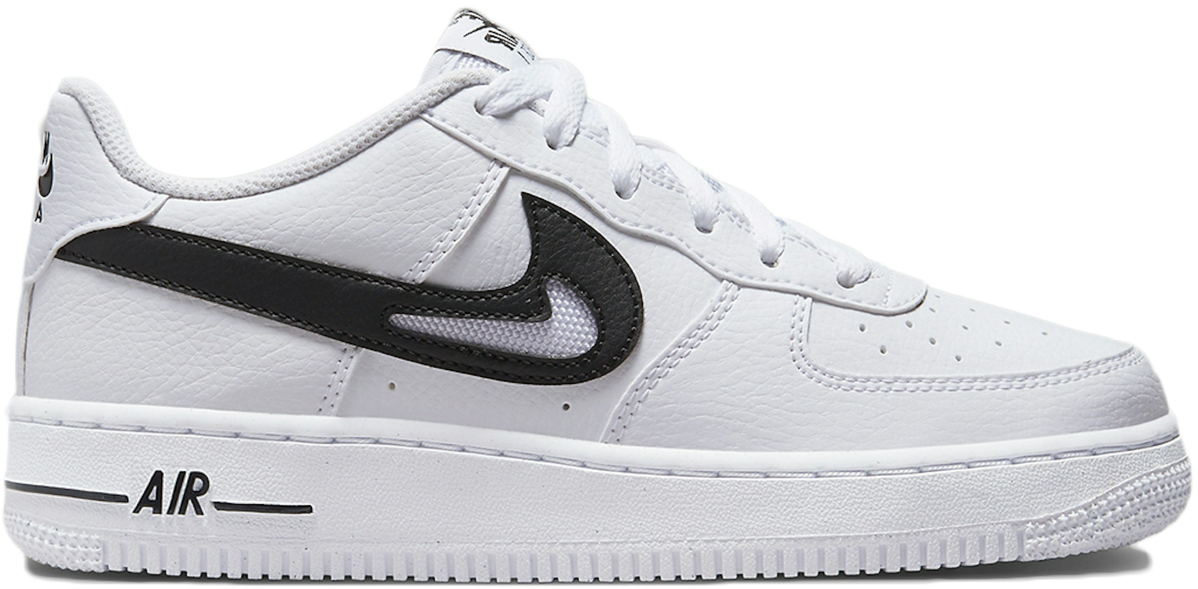 Nike Air Force 1 Low Cut Out Swoosh White Black (GS) - DR7889-100 -