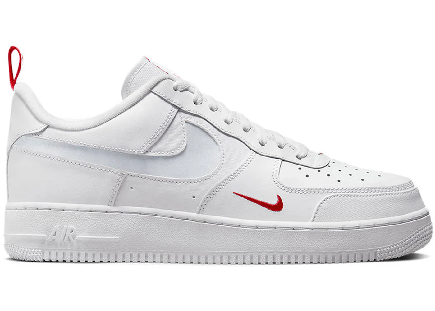 Nike Air Force 1 Low Cut Out Swoosh White University Red Metallic