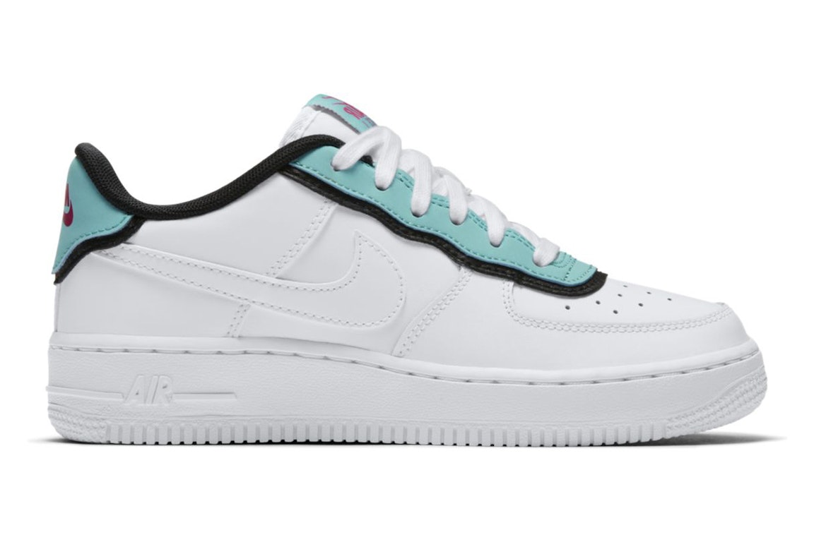 Pre-owned Nike Air Force 1 Low Double Layer Aqua Black (gs) In White/light Aqua-black-white