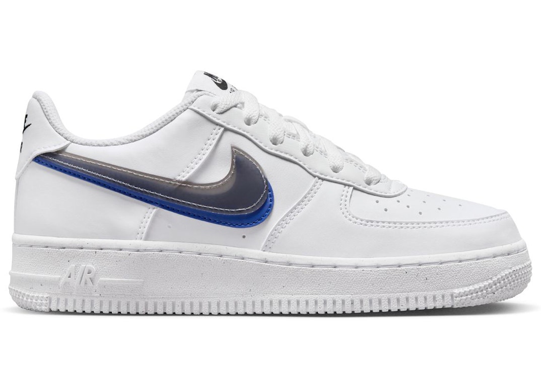 Pre-owned Nike Air Force 1 Low Impact Next Nature Double Swoosh White Black Blue (gs) In White/black-hyper Royal-summit White