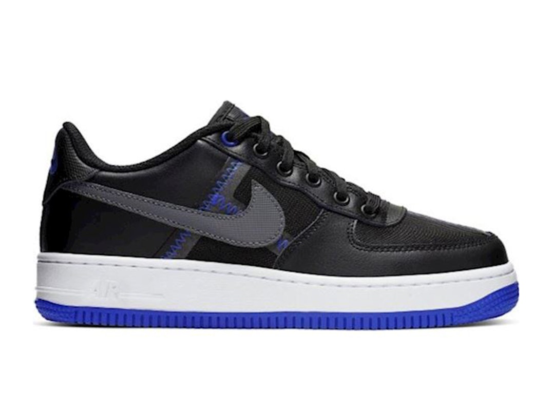 Pre-owned Nike Air Force 1 Low Lv8 Black Racer Blue Mystic Navy (gs) In Black/racer Blue/mystic Navy