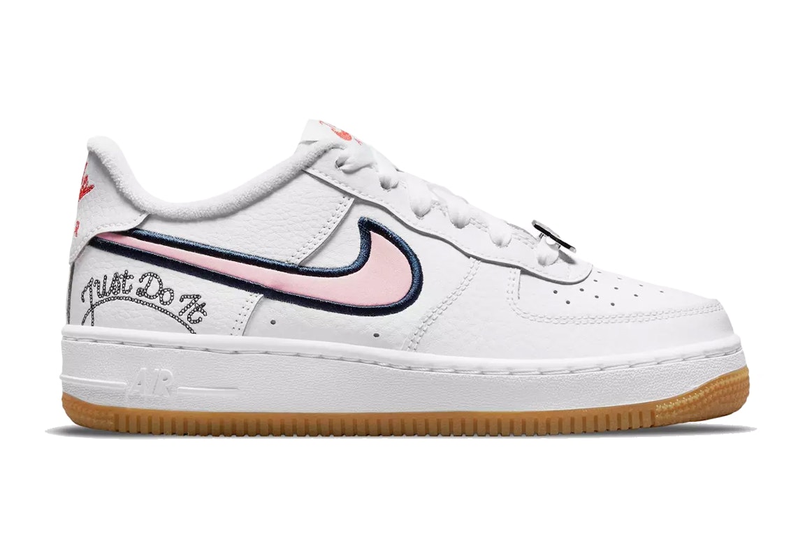Pre-owned Nike Air Force 1 Low Lv8 Just Do It White Pink Glaze (gs) In White/chile Red/gum Light Brown