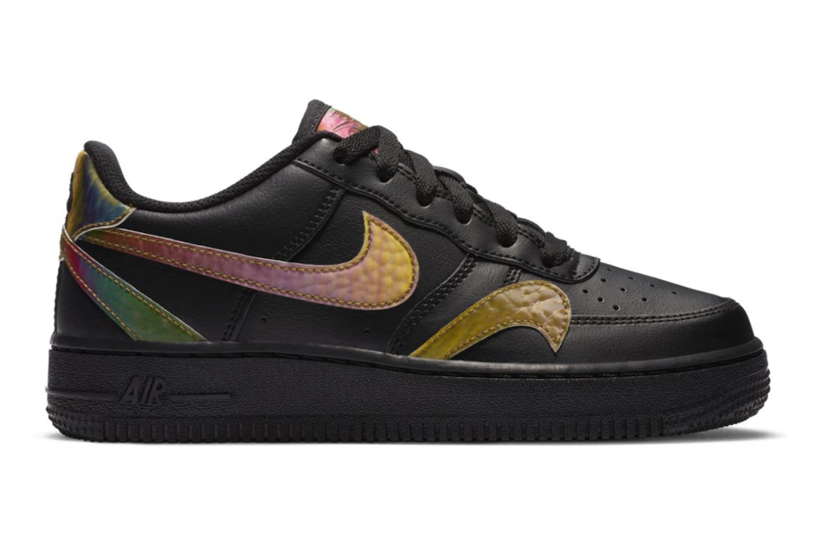 Pre-owned Nike Air Force 1 Low Lv8 Misplaced Swooshes Black Multi (gs) In Black/black/multi-color