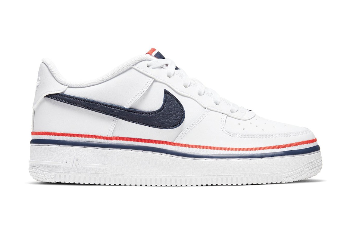 Pre-owned Nike Air Force 1 Low Lv8 Ribbon White Blue (gs) In White/obsidian-habanero Red
