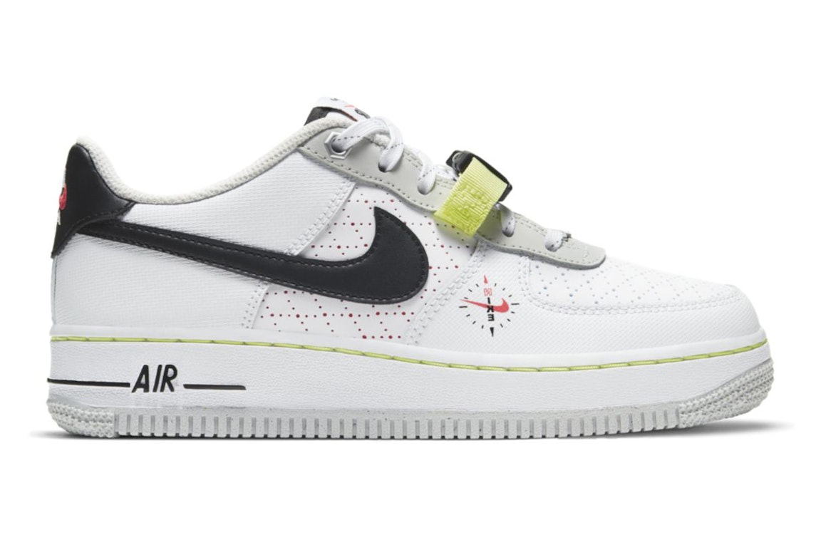 Pre-owned Nike Air Force 1 Low Lv8 Swoosh Compass (gs) In White/photon Dust/limelight