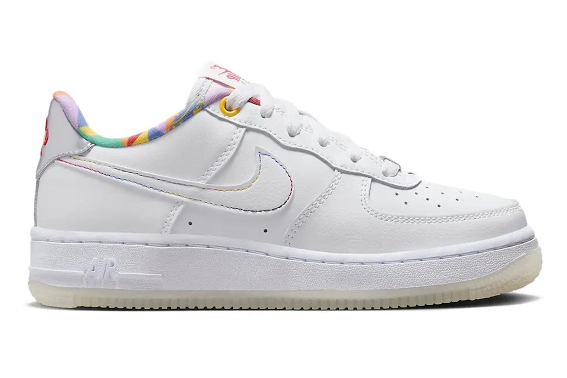 Pre-owned Nike Air Force 1 Low Lv8 White Playful Print (gs) In White/white/midnight Navy
