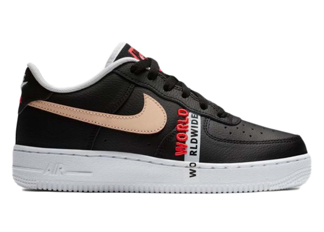 Pre-owned Nike Air Force 1 Low Lv8 Worldwide Pack Grey Crimson (gs) In Black/flash Crimson/white
