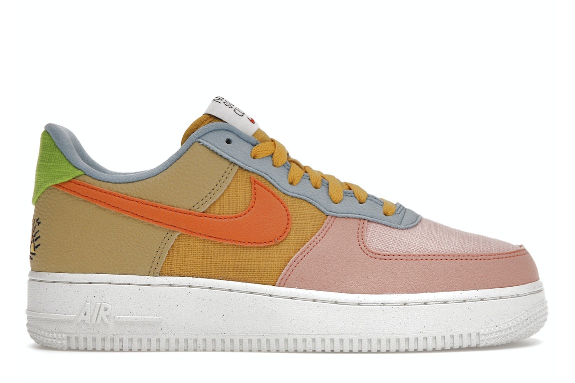 Pre-owned Nike Air Force 1 Low '07 Lv8 Next Nature Sun Club In Sanded Gold/hot Curry-wheat Grass-light Madder Root-arctic Orange-worn Blue