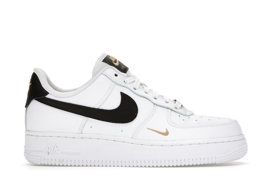 Pre-owned Nike Air Force 1 Low '07 Essential White Black Gold Mini Swoosh (women's) In White/black-white-black