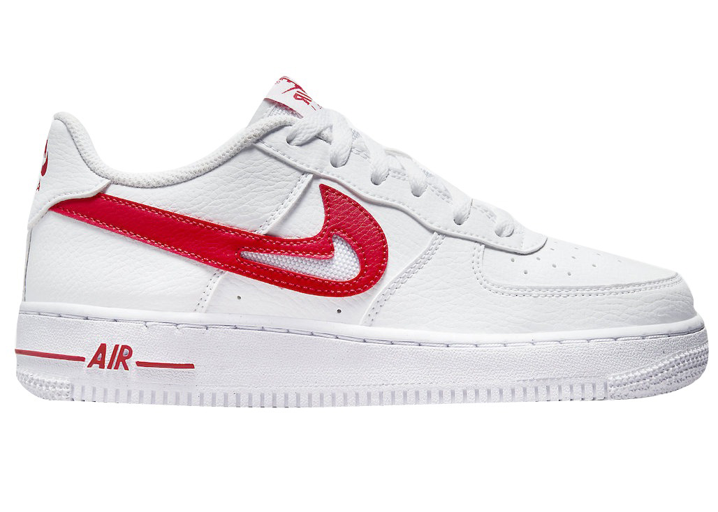 white nike air force 1 with red swoosh