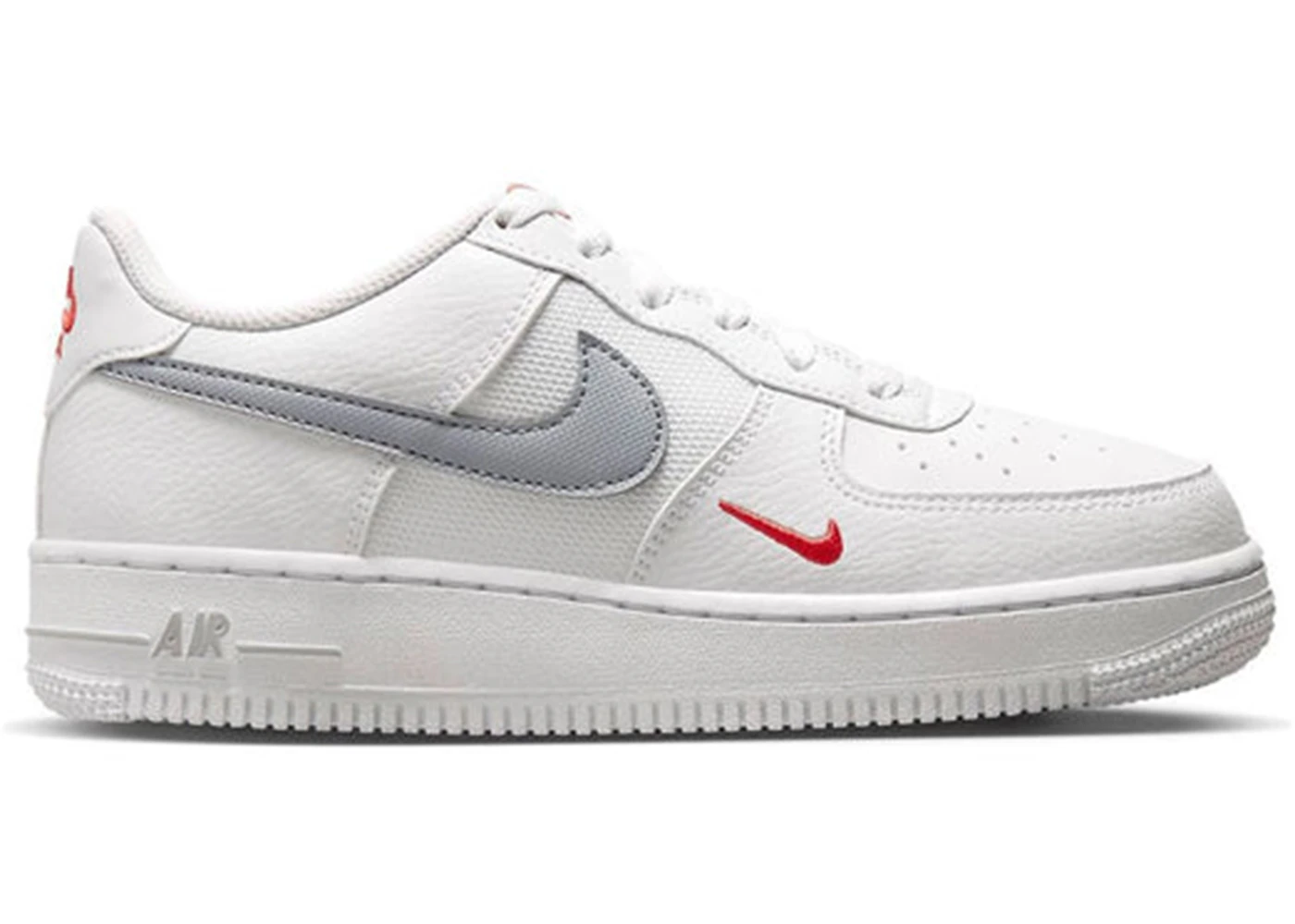 Nike Air Force Low White Wolf Grey Crimson Mini Swoosh (GS