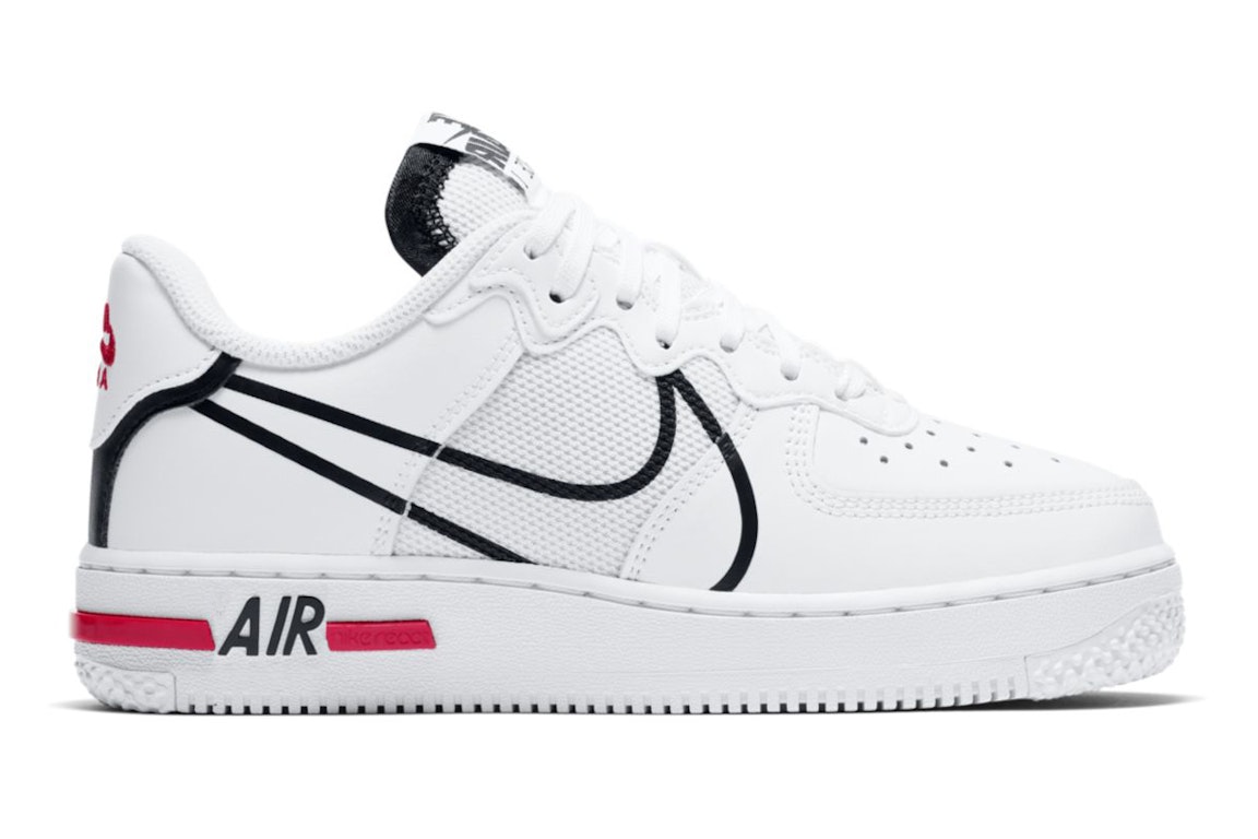 Pre-owned Nike Air Force 1 Low React D/ms/x White Black (gs) In White/black/red