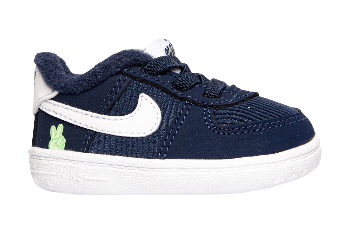 Pre-owned Nike Babies'  Air Force 1 Se Crib Peace Midnight Navy (i) In Midnight Navy/lime Glow/white