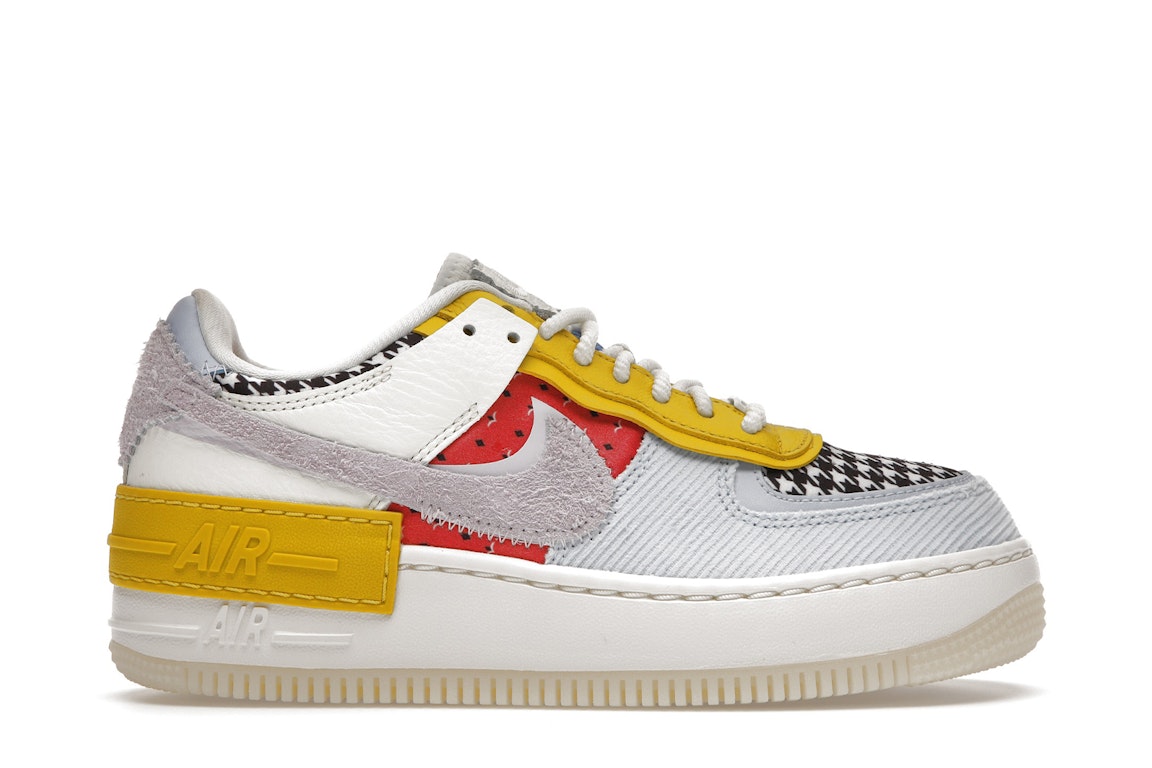 Pre-owned Nike Air Force 1 Low Shadow Multi Print Houndstooth (women's) In Sail/hydrogen Blue/bright Citron