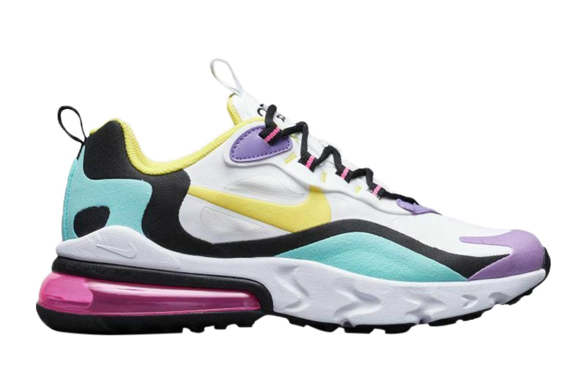 Pre-owned Nike Air Max 270 React Geometric Art (gs) In White/black-bright Violet-dynamic Yellow