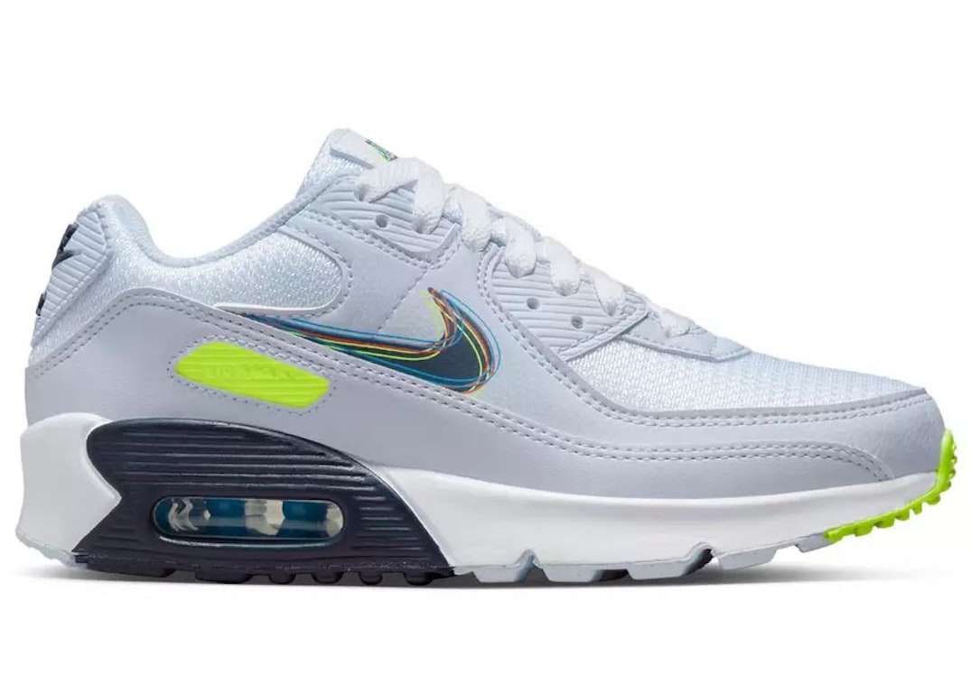 Pre-owned Nike Air Max 90 3d Swoosh Grey (gs) In White/blackened Blue/volt