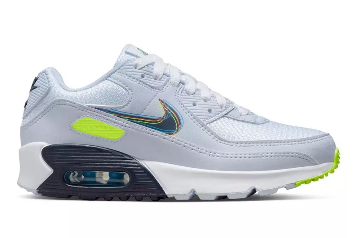 Pre-owned Nike Air Max 90 3d Swoosh Grey (gs) In White/blackened Blue/volt