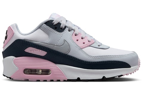 Nike Air Max 90 LTR White Pink Foam Armory Navy Wolf Grey (GS