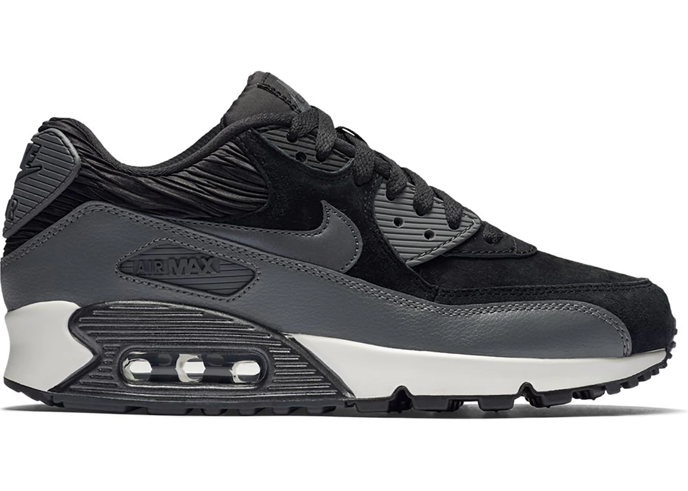Nike Air Max 90 Leather Black Dark Grey (Women's) - 768887-001 - US