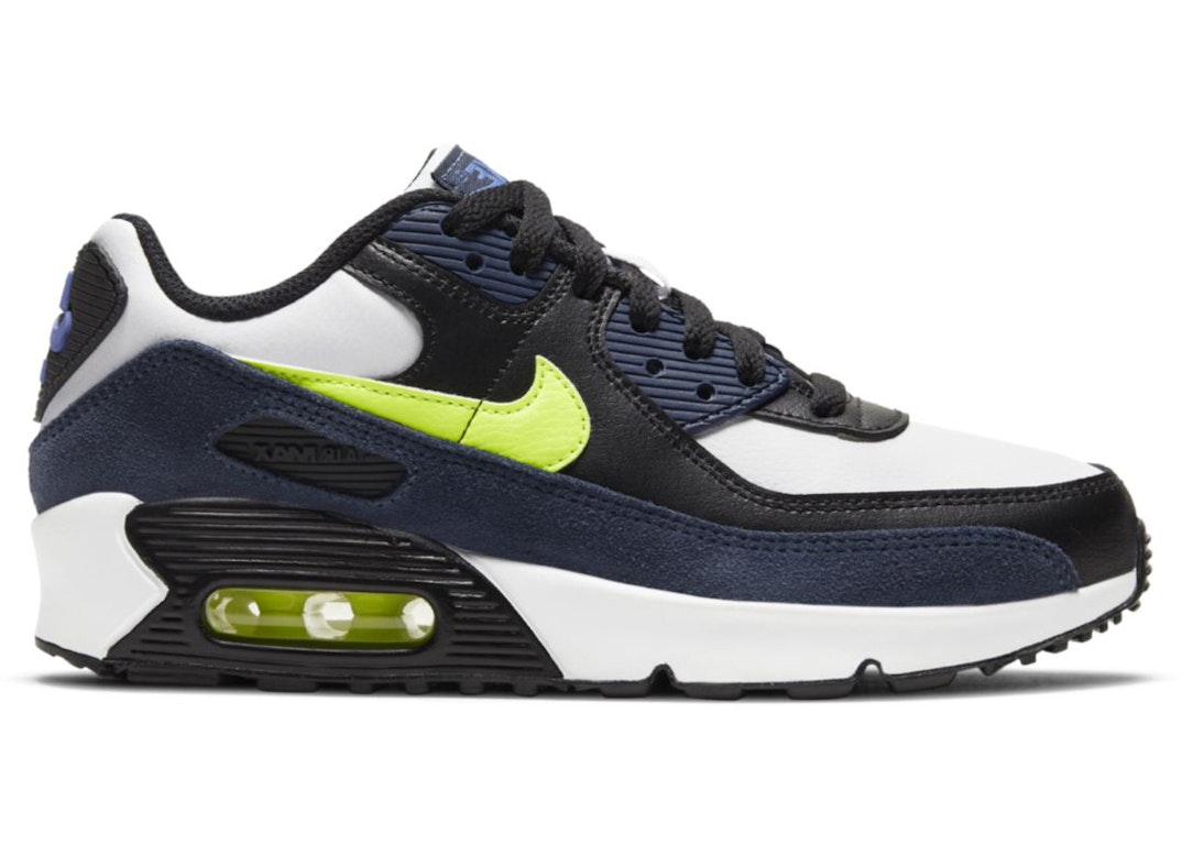 Pre-owned Nike Air Max 90 Leather Midnight Navy Volt (gs) In Midnight Navy/black/astronomical Blue