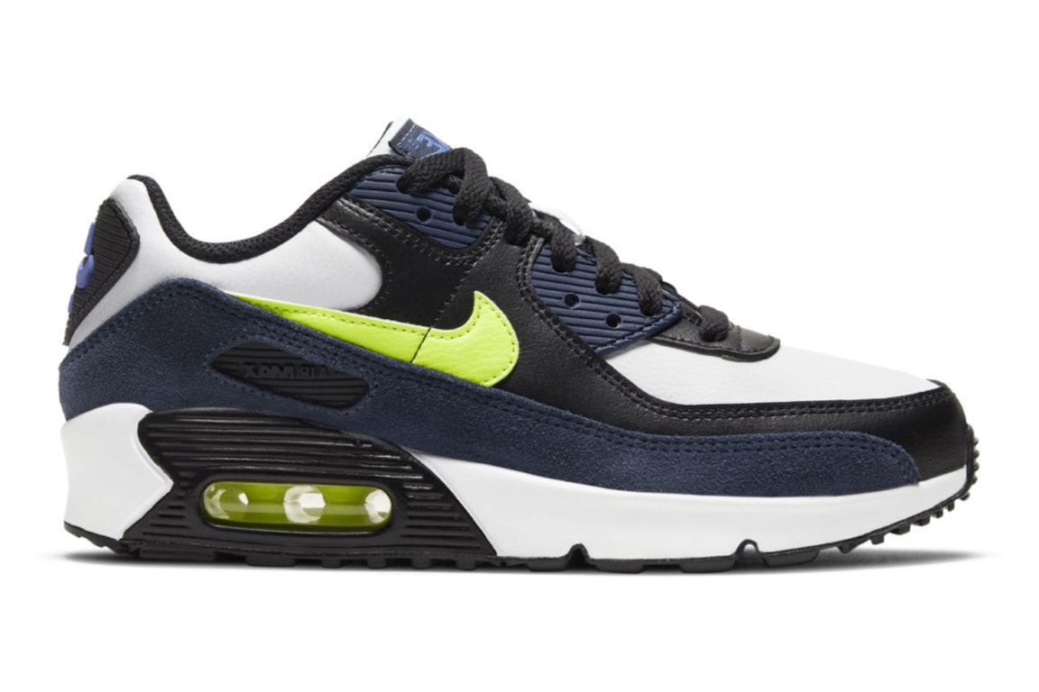 Pre-owned Nike Air Max 90 Leather Midnight Navy Volt (gs) In Midnight Navy/black/astronomical Blue