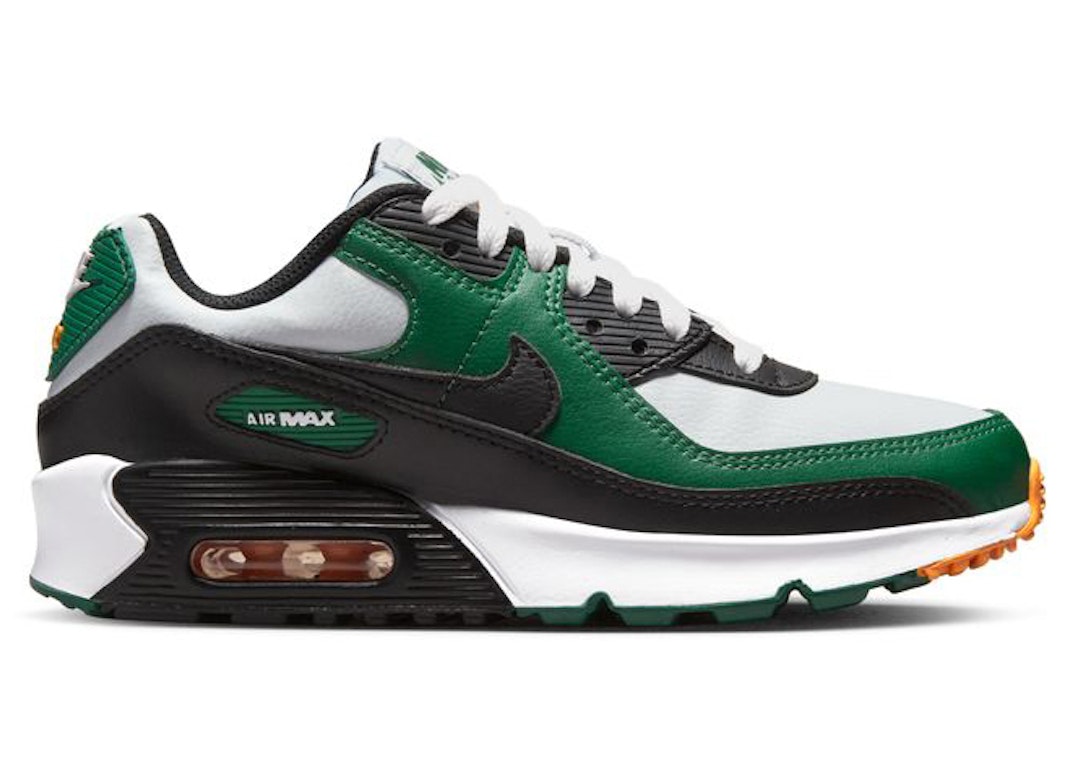 Pre-owned Nike Air Max 90 Leather Pure Platinum Gorge Green (gs) In Pure Platinum/gorge Green/university Gold