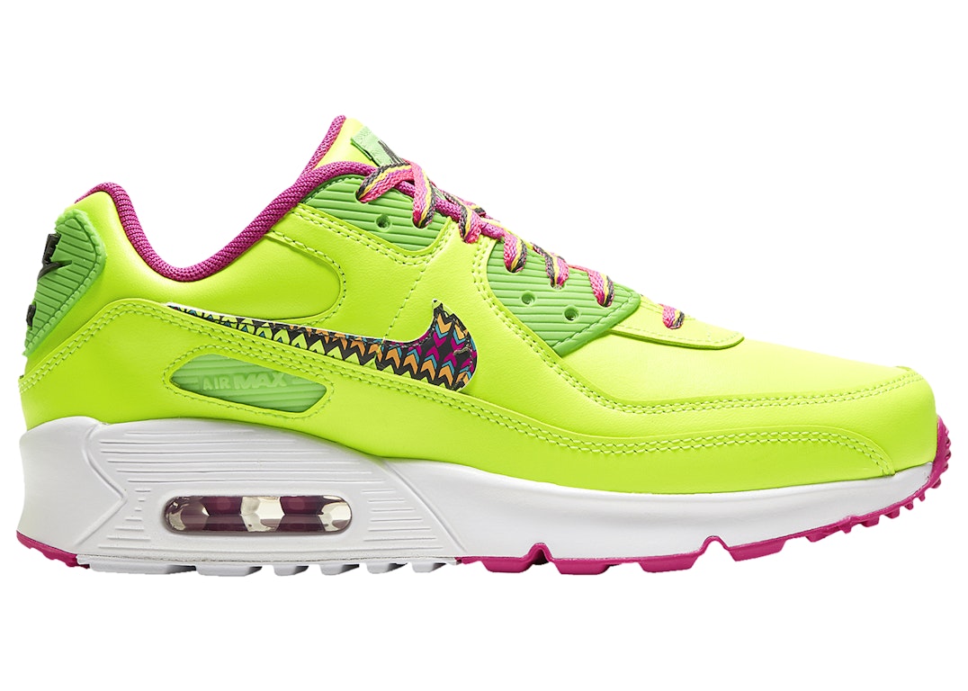 Pre-owned Nike Air Max 90 Leather Volt Fire Pink (gs) In Volt/fire Pink/green Strike