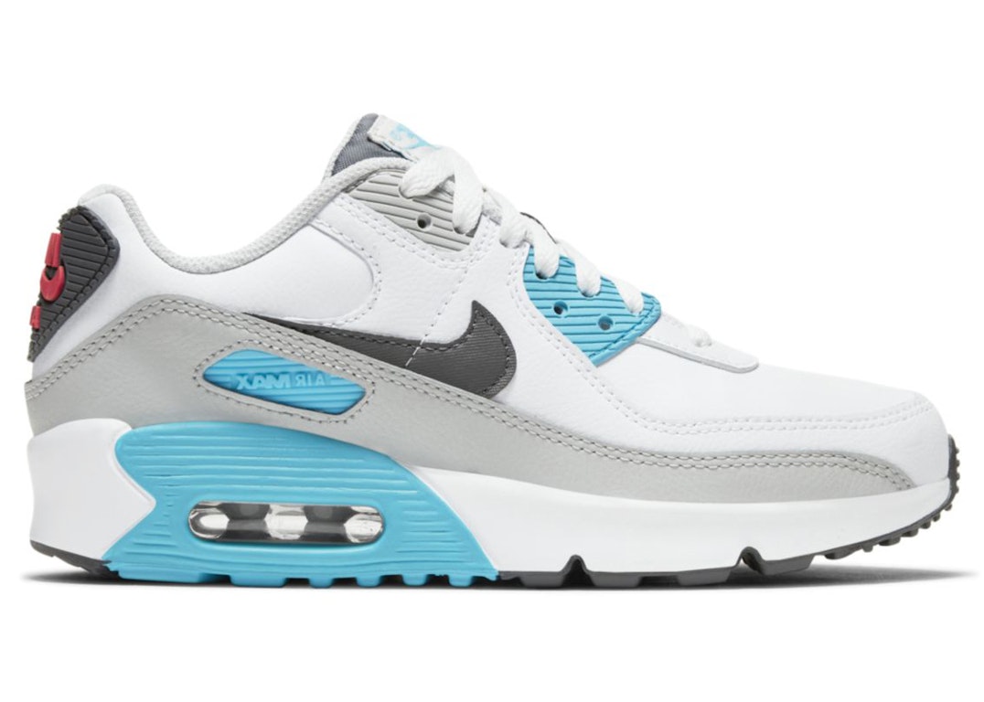 Pre-owned Nike Air Max 90 Leather White Chlorine Blue (gs) In White/chlorine Blue/light Fusion Red