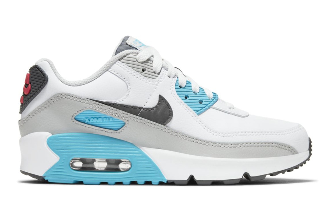 Pre-owned Nike Air Max 90 Leather White Chlorine Blue (gs) In White/chlorine Blue/light Fusion Red
