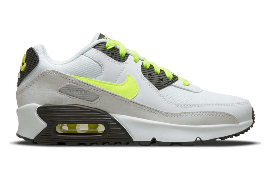 Pre-owned Nike Air Max 90 Leather White Volt (gs) In White/black/pure Platinum