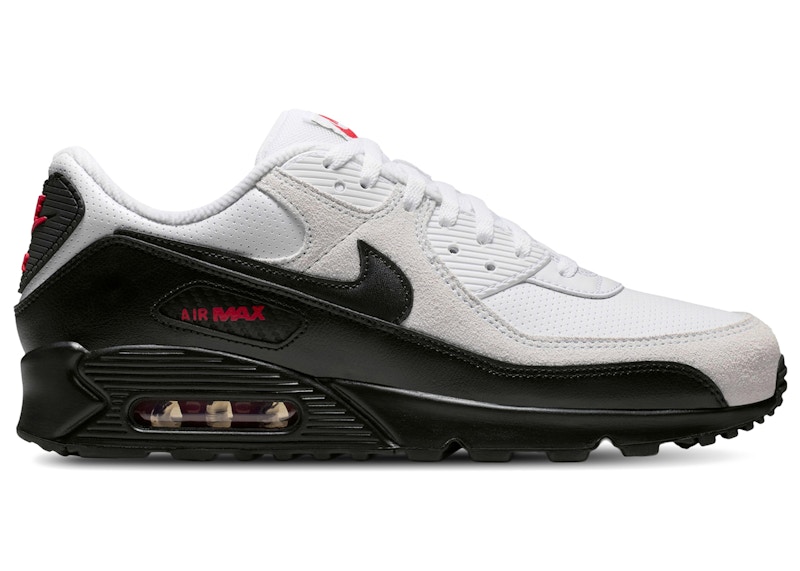 Men's Nike Air Max 90 Perforated Leather Sneakers in White/University Red/Black