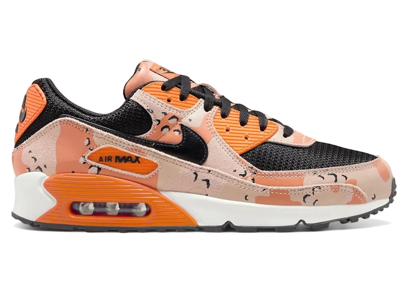 Pre-owned Nike Men's Air Max 90 Premium Camo Sneakers In Bio Beige/black/safety Orange