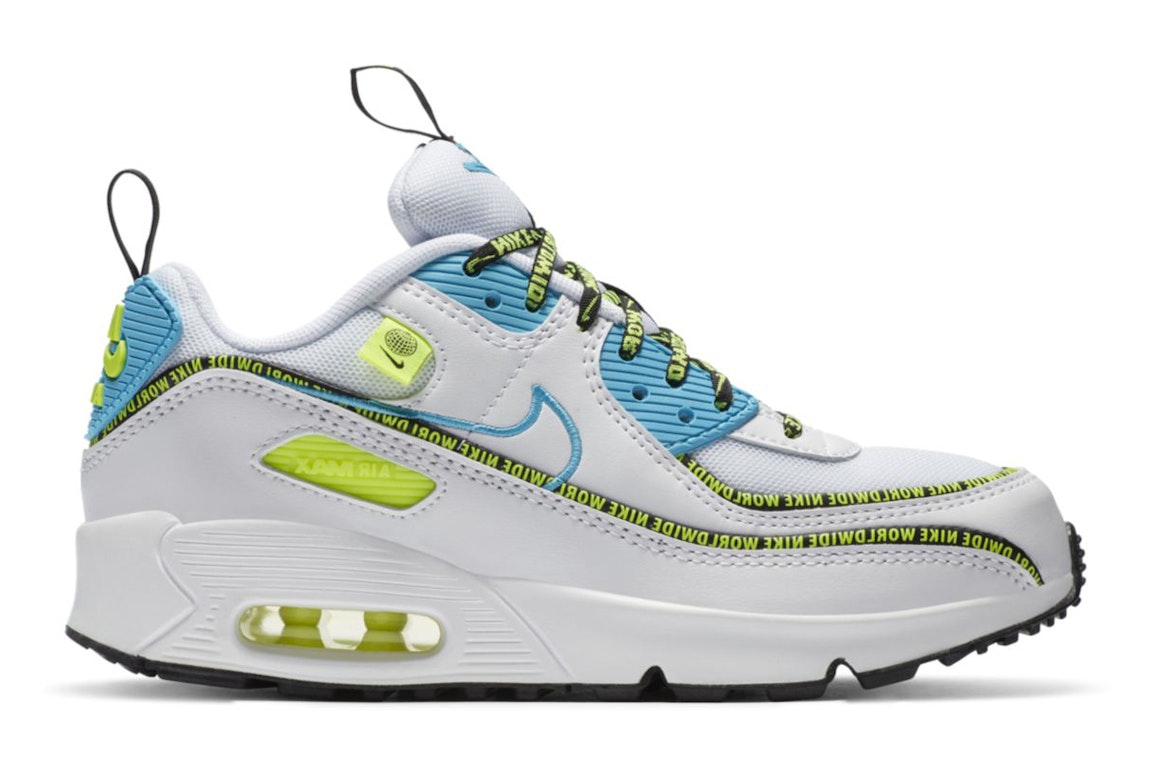 Pre-owned Nike Air Max 90 Se Worldwide Pack Blue Fury Volt (gs) In White/black/volt