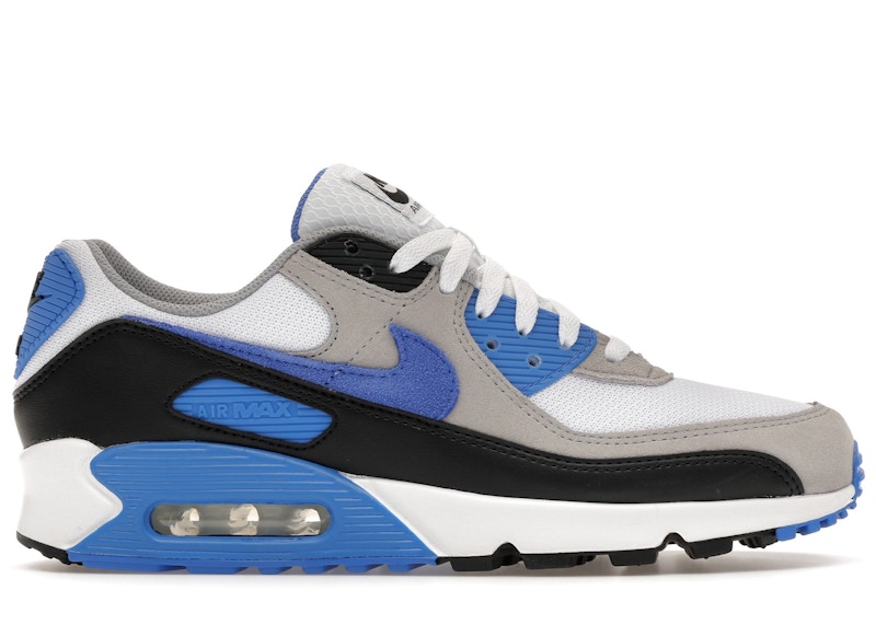 Men's Nike Air Max 90 Blue Crystal Sneakers in White/Light Smoke Grey/Black