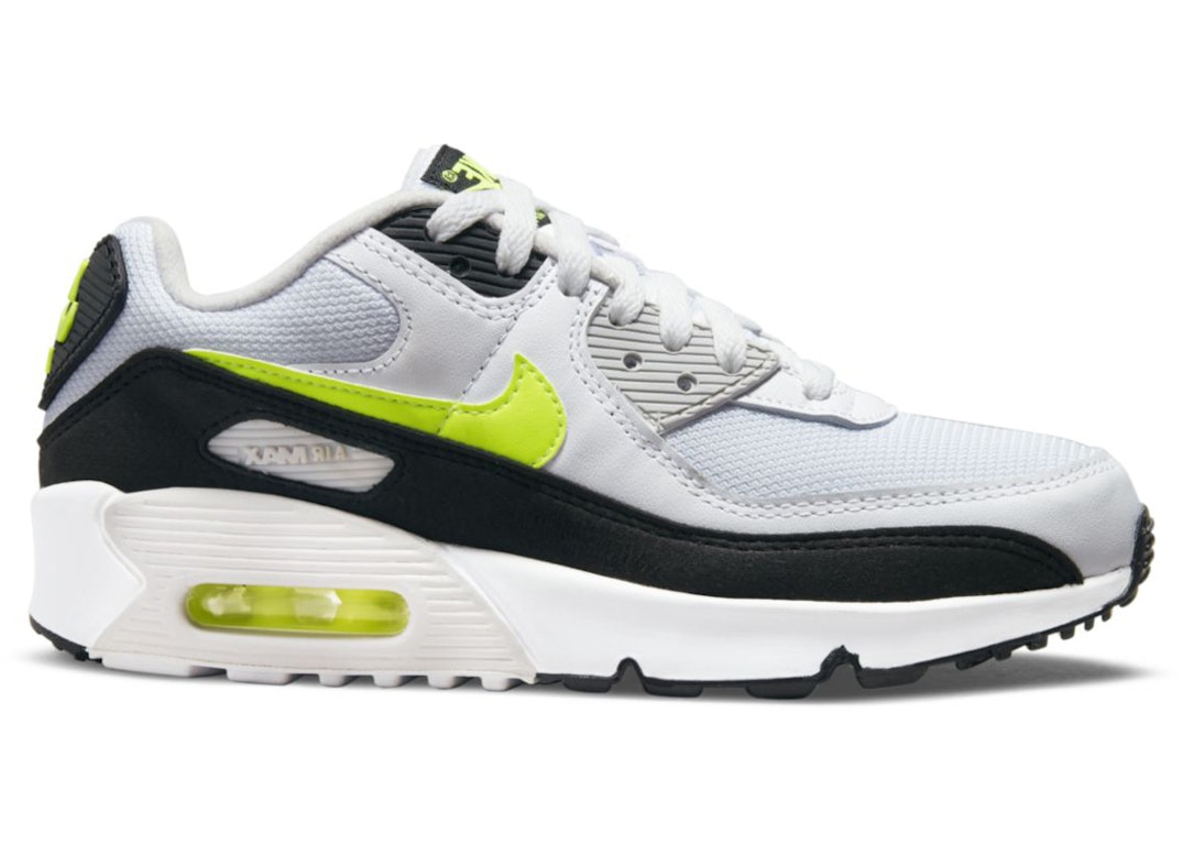 Pre-owned Nike Air Max 90 White Hot Lime (gs) In White/black/neutral Grey