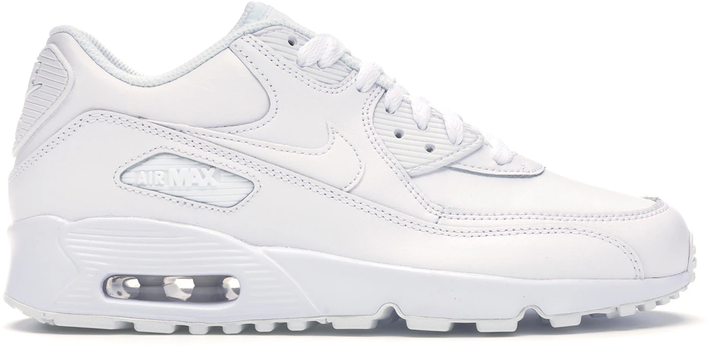 Nike Air Max 90 White Leather (GS) Kids' - 833412-100 - US
