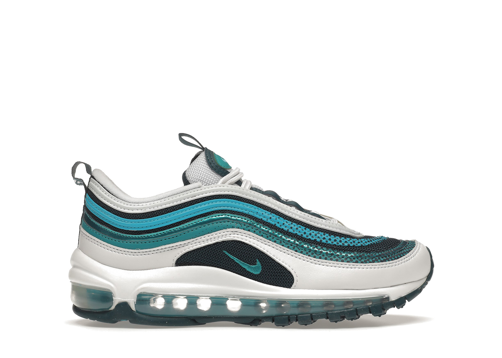 white and teal air max 97