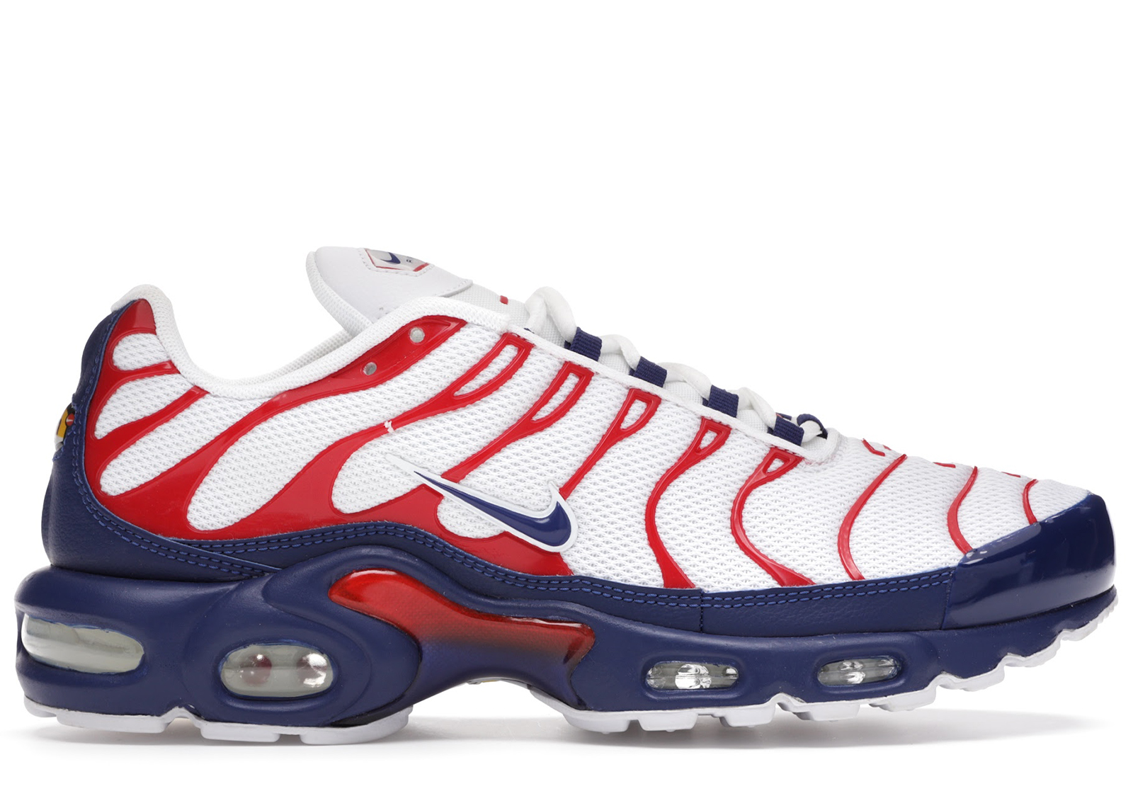 red white and blue nike air max plus