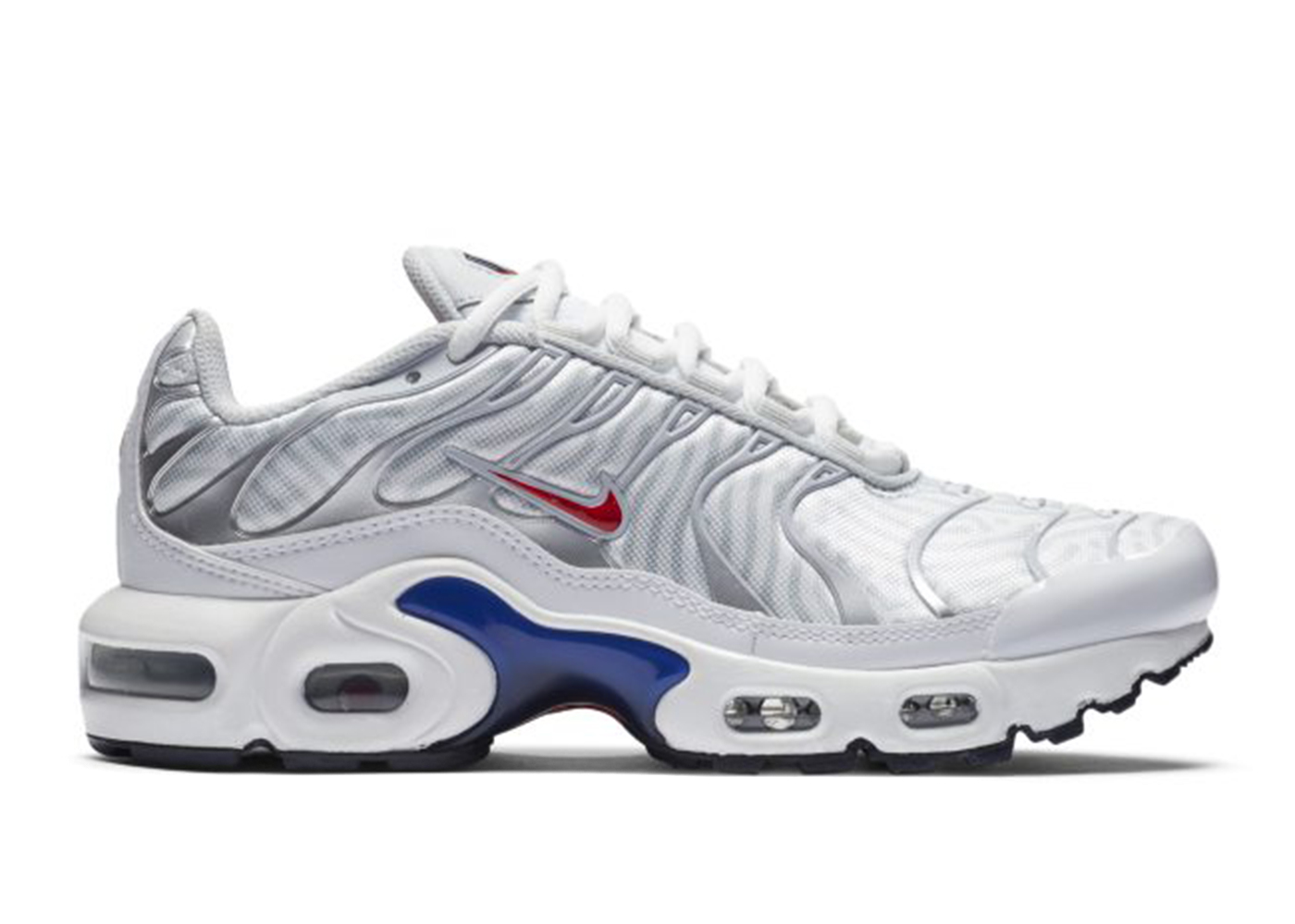 white and red air max plus