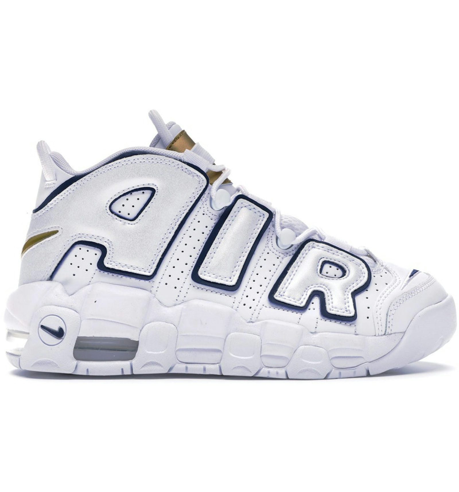 Nike uptempo white gold blue Clearance