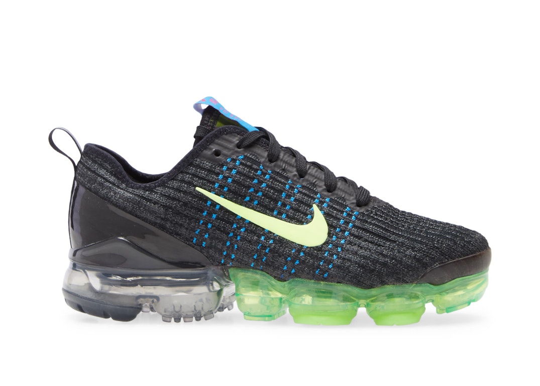 Pre-owned Nike Air Vapormax Flyknit 3 Black Blue Volt (gs) In Black/blue-ghost Green