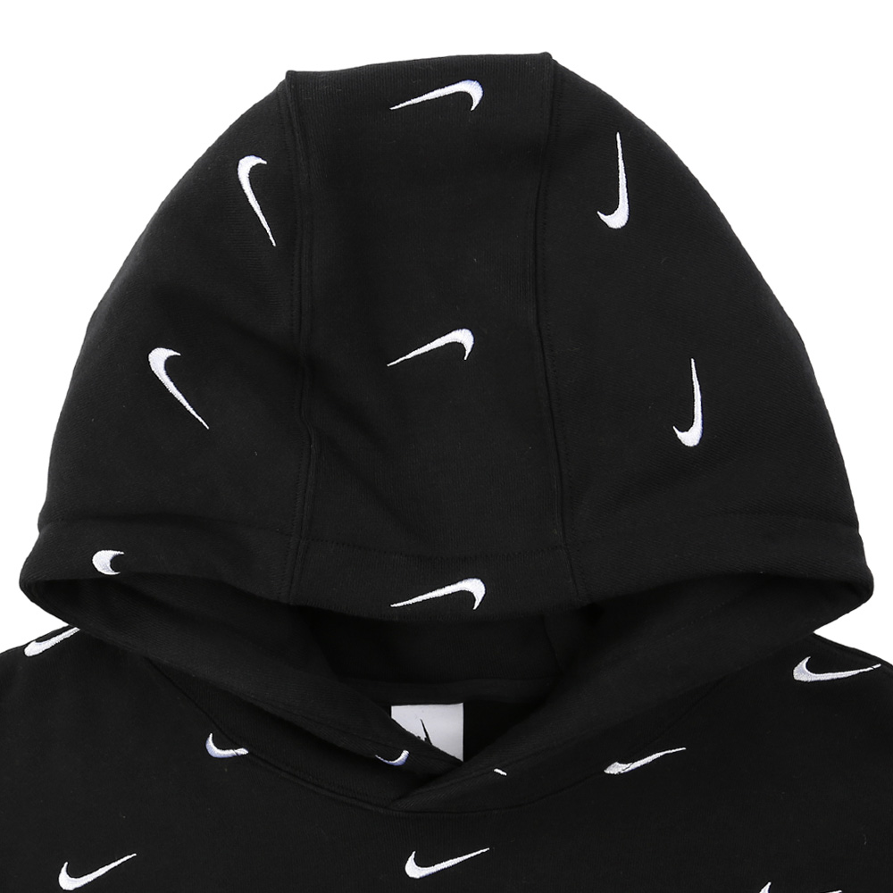 white nike hoodie with black swoosh all over